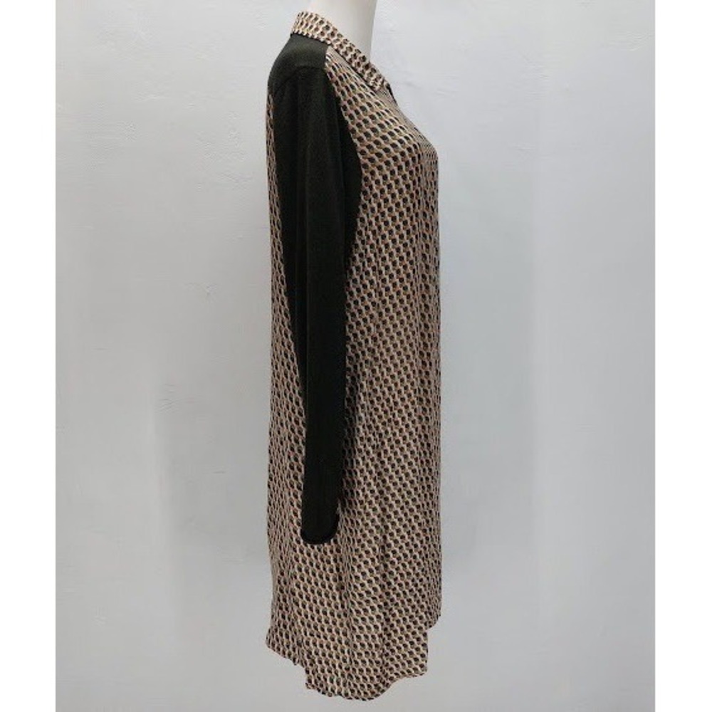Sita Murt Shirt Dress Women's Size 42 Brown Green Geometric Knit Mix Midi Mod - Picture 2 of 11